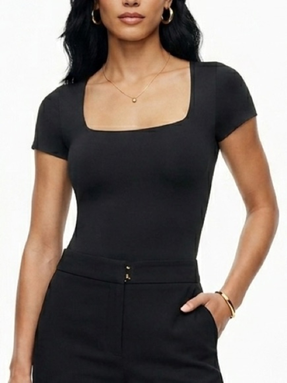 Classic Black Women's Top double layer square neck fitted size small